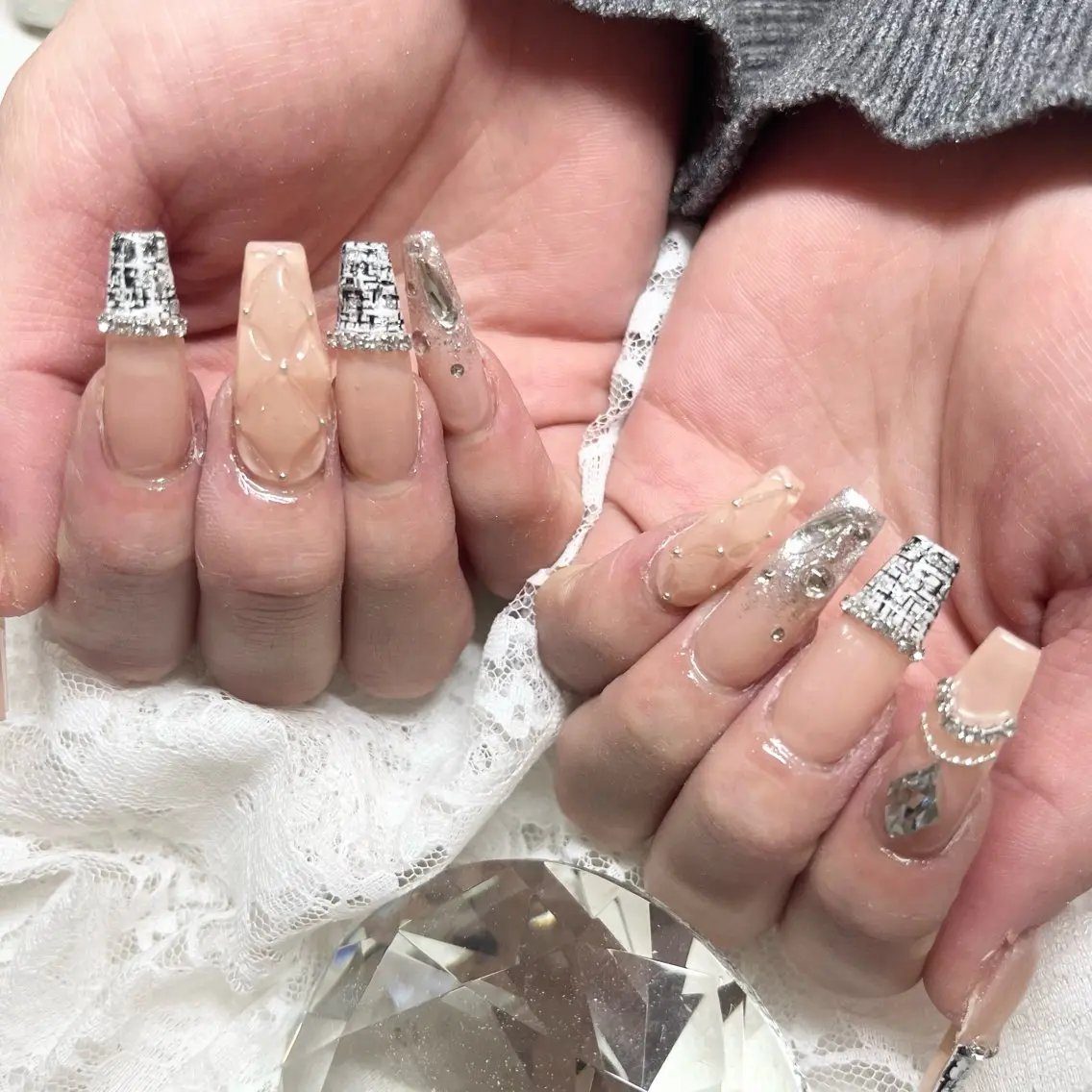 ネイル 長さ出し ネイルチップ ツイードネイル ハンドネイル Nail Salon Elpisのネイルデザイン