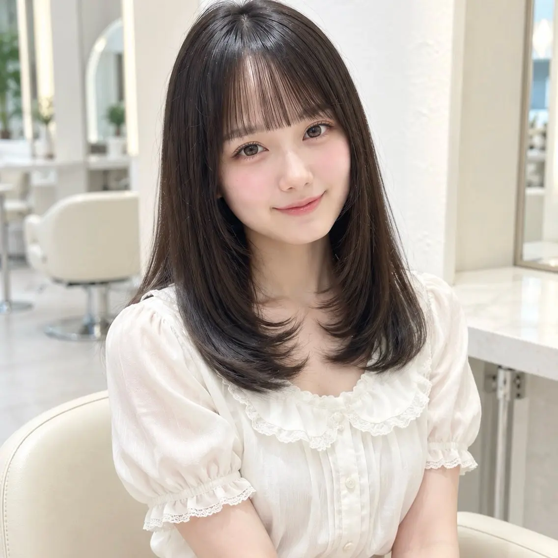 ミディアム カラー ブリーチ 透明感カラー ハイトーンカラー インナーカラー くびれヘア カット ヘアカラー トリートメント ♡mao♡/顔周り /透明感カラー🎀のヘアスタイル