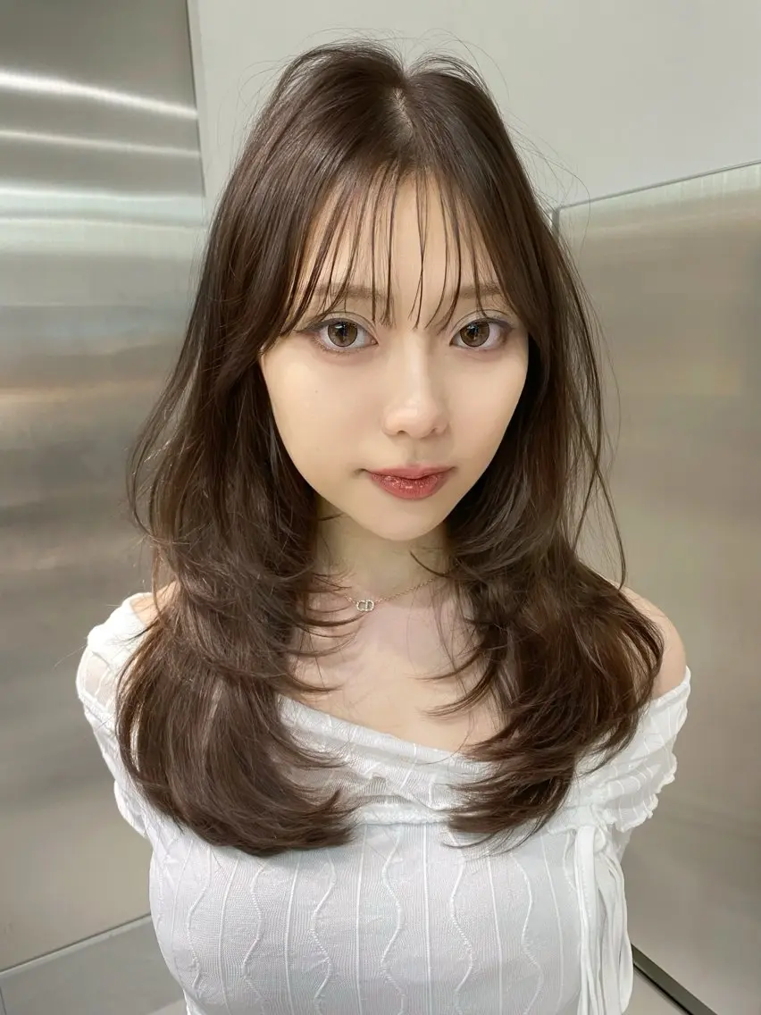 セミロング カラー 透明感カラー 韓国風ヘア レイヤーカット トリートメント ユナ hearts.店長のヘアスタイル