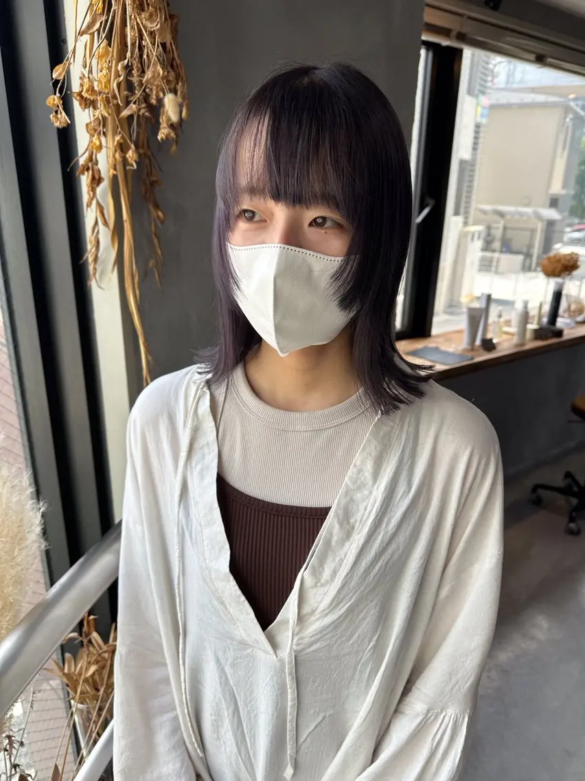 ミディアム カラー 切りっぱなしロブ ウルフカット ウルフ レイヤー パーマ🪐MANAのヘアスタイル