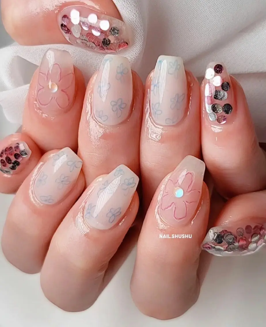 ネイル 持ち込み ニュアンスネイル ワンカラーネイル シンプルネイル 夏ネイル 3dパーツ/流行り 👧shushu❤️のネイルデザイン