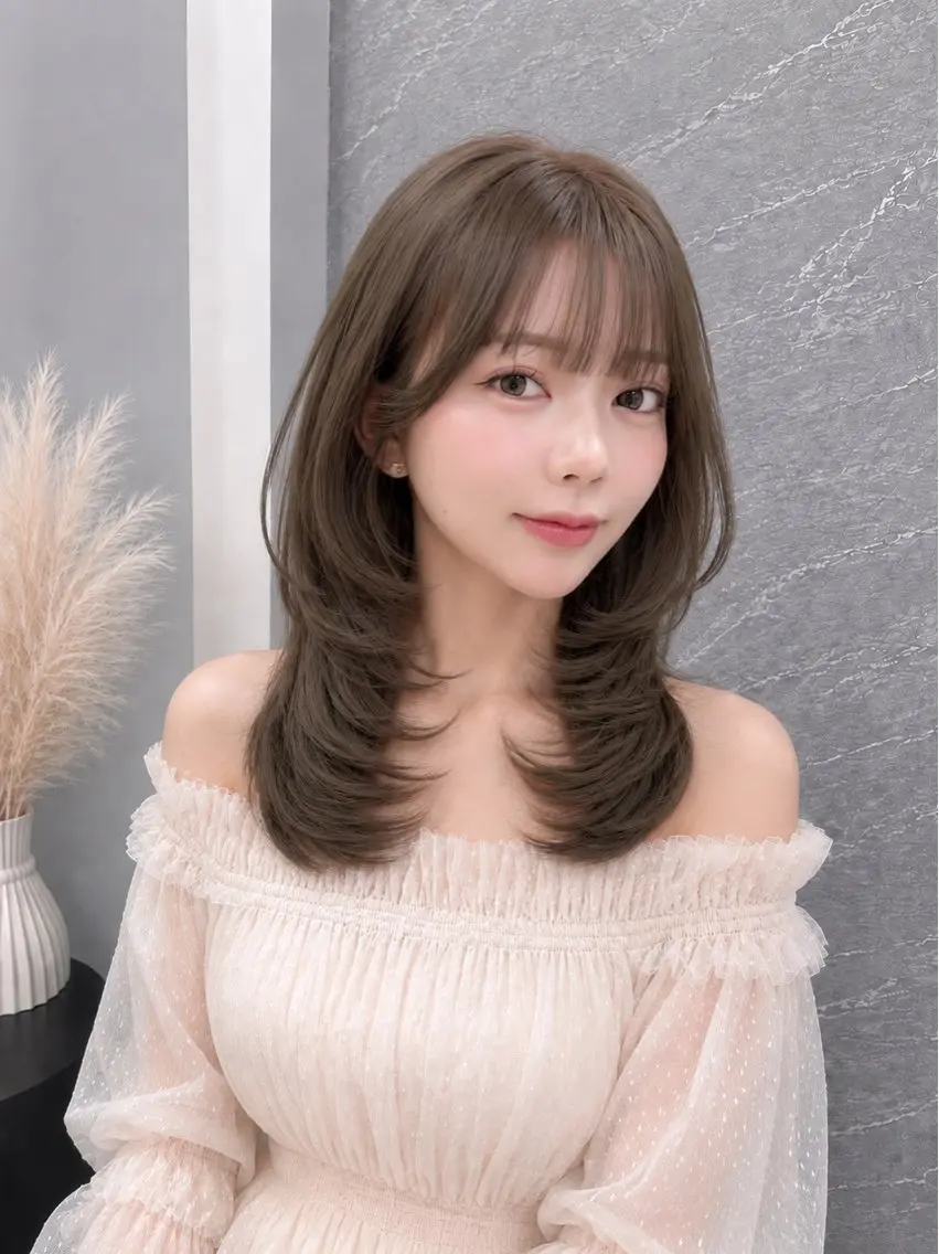 ミディアム カラー ヘアカラー 🤍韓国風レイヤー/ 艶髪🤍鳥越美羽のヘアスタイル