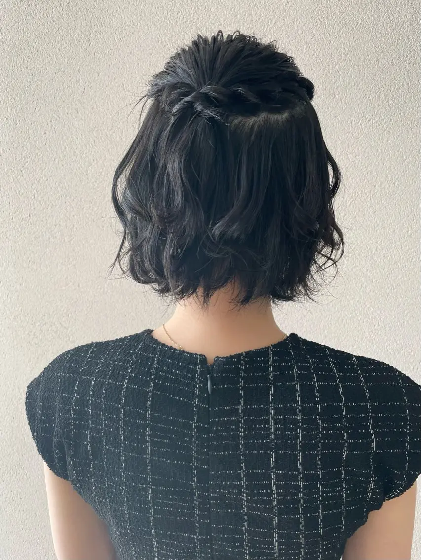 ショート ヘアアレンジ ハーフアップ 結婚式・ブライダル ボブ ヘアセット 沢田 瞳のヘアスタイル
