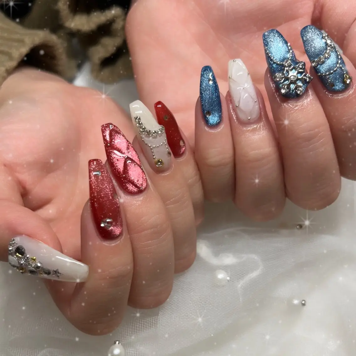 ネイル アートネイル 冬ネイル クリスマス ハンドネイル BlueDaisy 栄本店のネイルデザイン