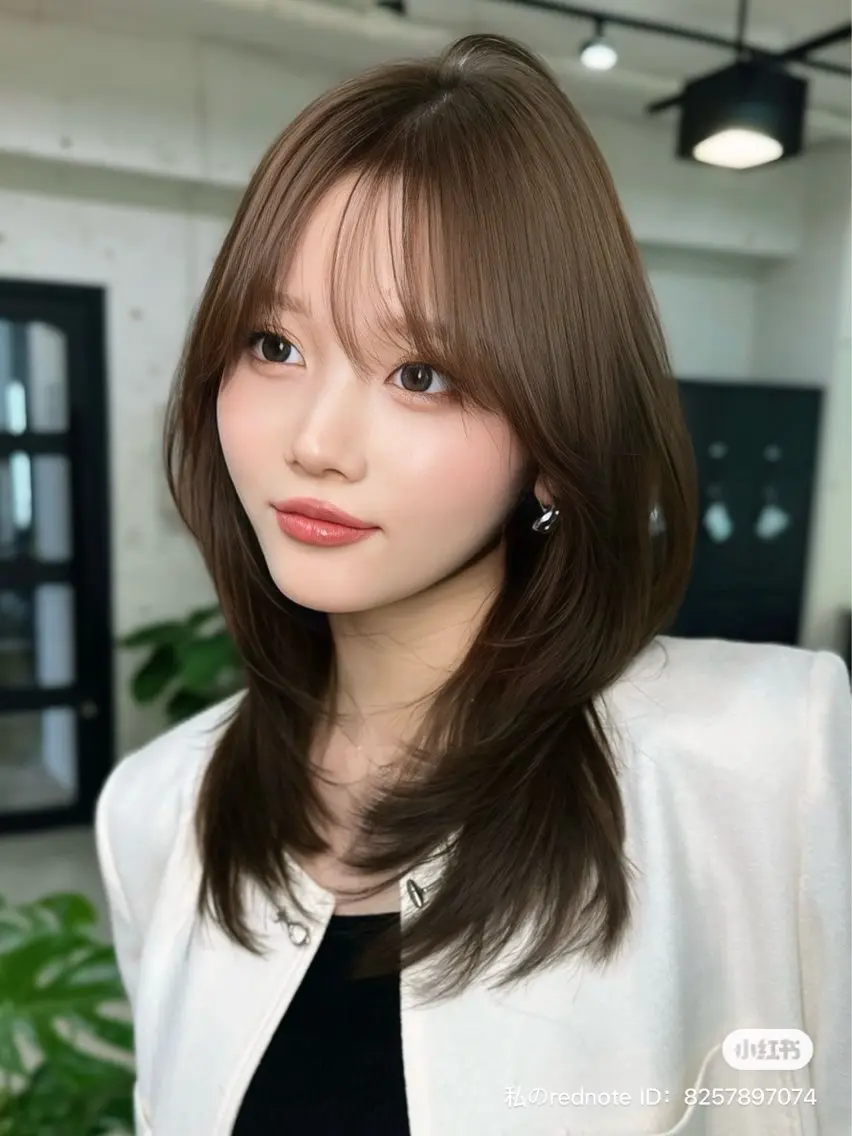 ミディアム カラー カット ヘアカラー トリートメント レイヤーカット 透明感カラーのヘアスタイル
