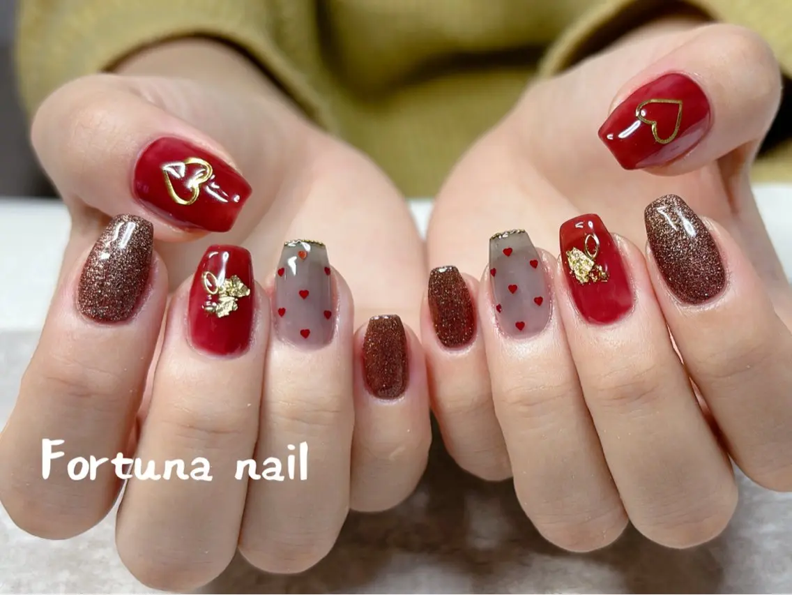 ネイル バレンタイン Nail •Head スパFortunaのネイルデザイン