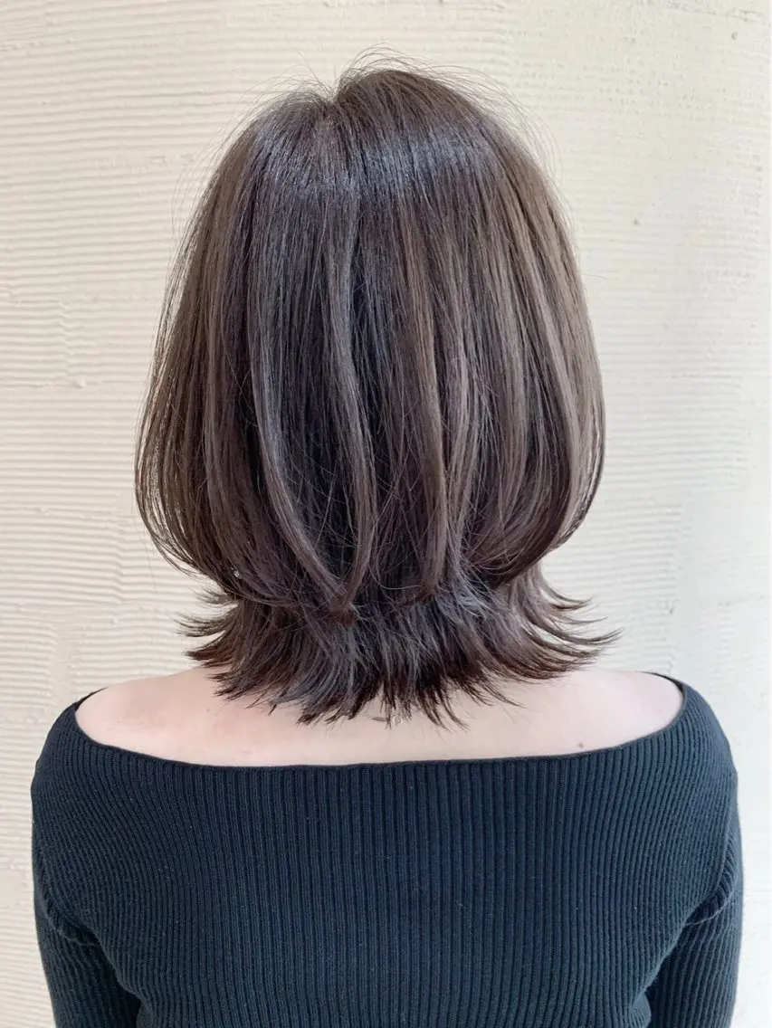 ミディアム くびれヘア 髪質改善 韓国風ヘア レイヤーカット 似合わせカット ヘアカラー 岡山駅/髪質改善 透明感カラー🐼のヘアスタイル