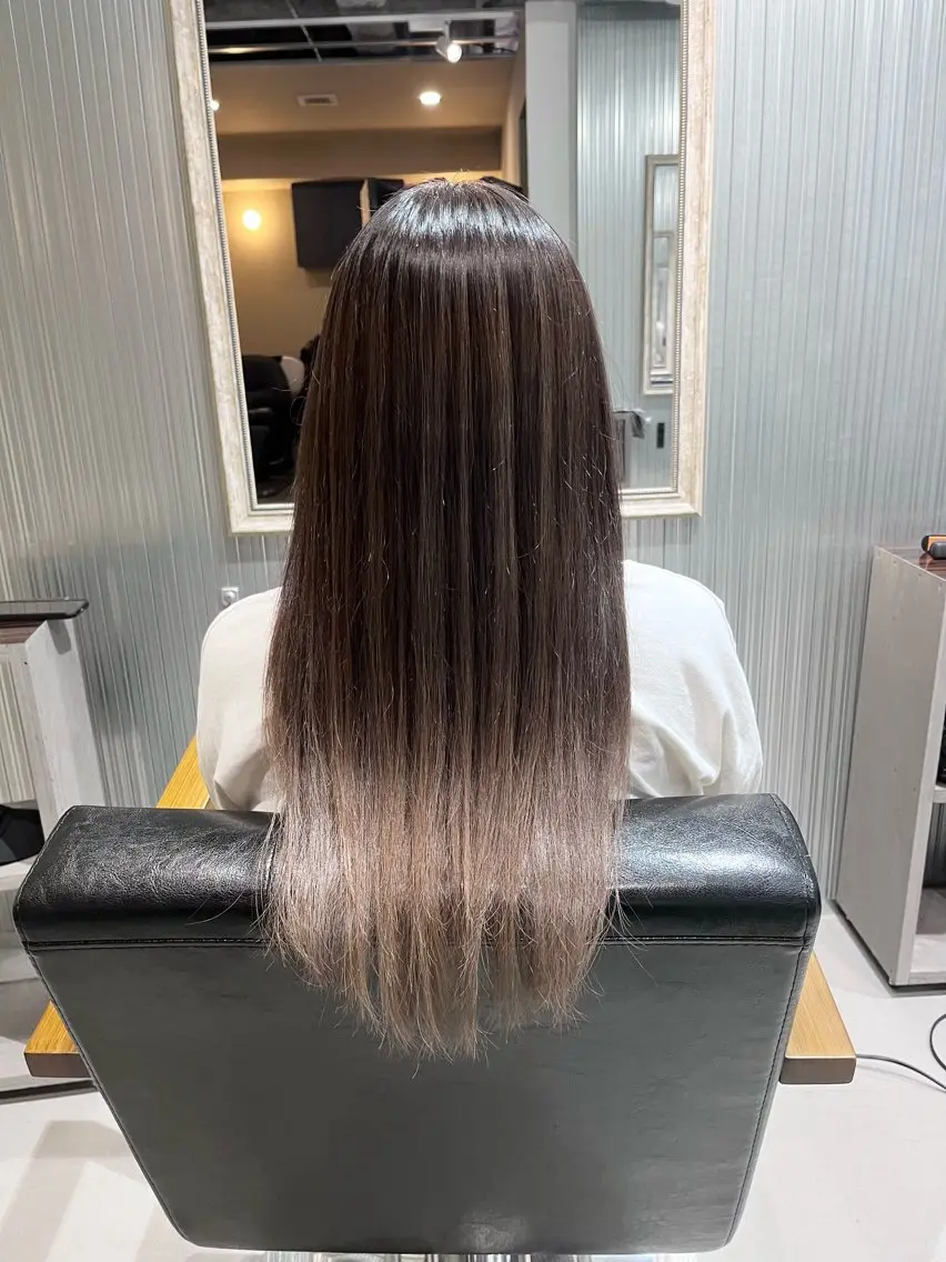 ロング カラー バレイヤージュ ブリーチ グレージュ レイヤーカット 髪質改善特化KIZU /艶髪研究（京都）のヘアスタイル
