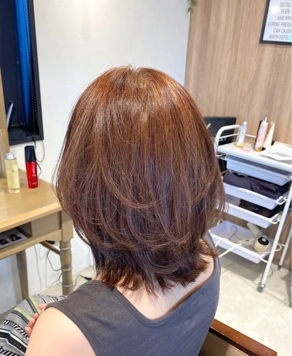 ミディアム ハイライト 髪質改善 レイヤーカット 酸性ストレート/ブリ ーチなしWカラー河本のヘアスタイル