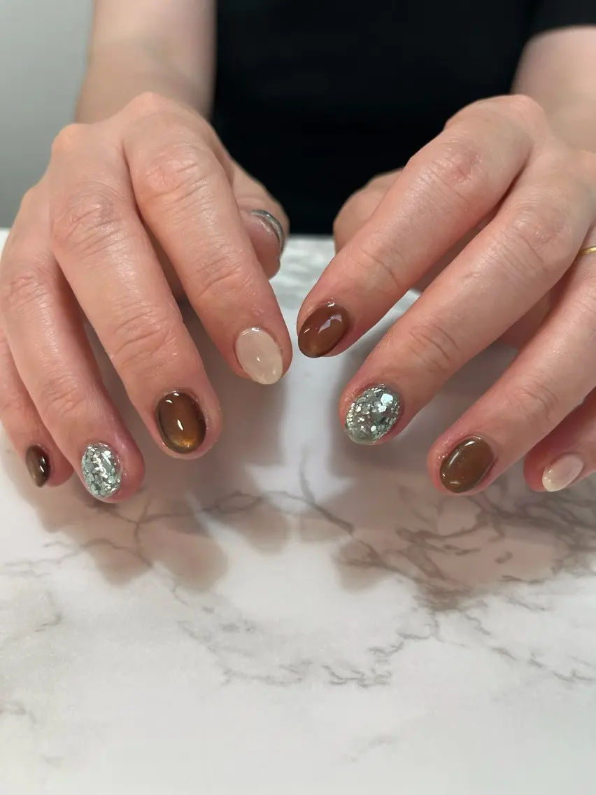 ネイル ブラウン ショートネイル felice nailのネイルデザイン