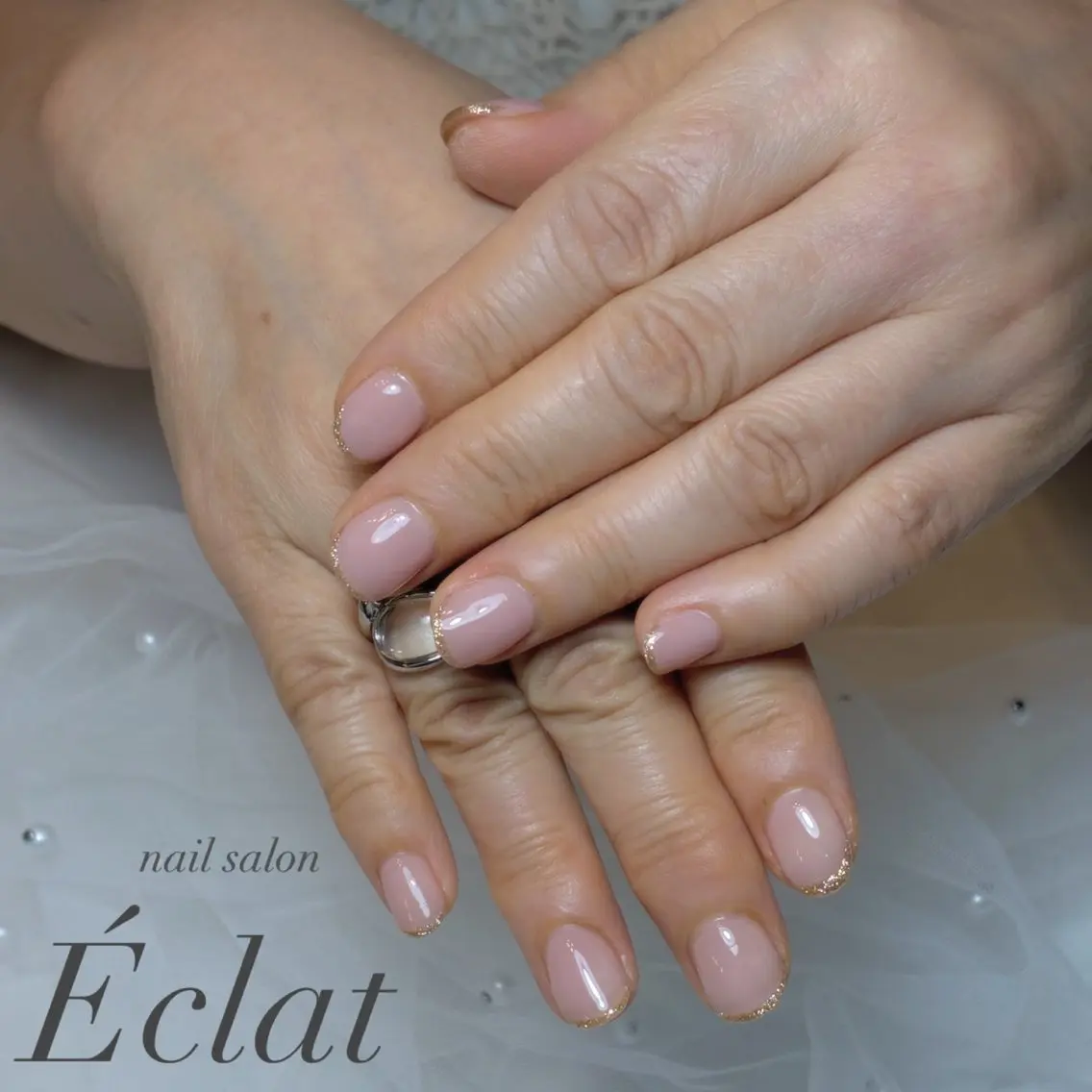ネイル フレンチネイル ラメ(グリッター) ワンカラーネイル ピンク ハンドネイル nail salon Éclatのネイルデザイン
