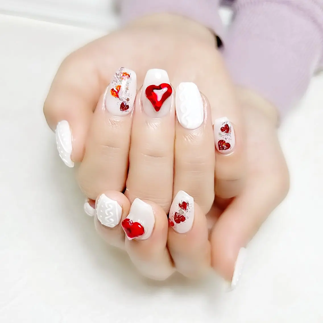 ネイル ハート ラメ(グリッター) バレンタイン 冬ネイル rouse nail RISATOのネイルデザイン