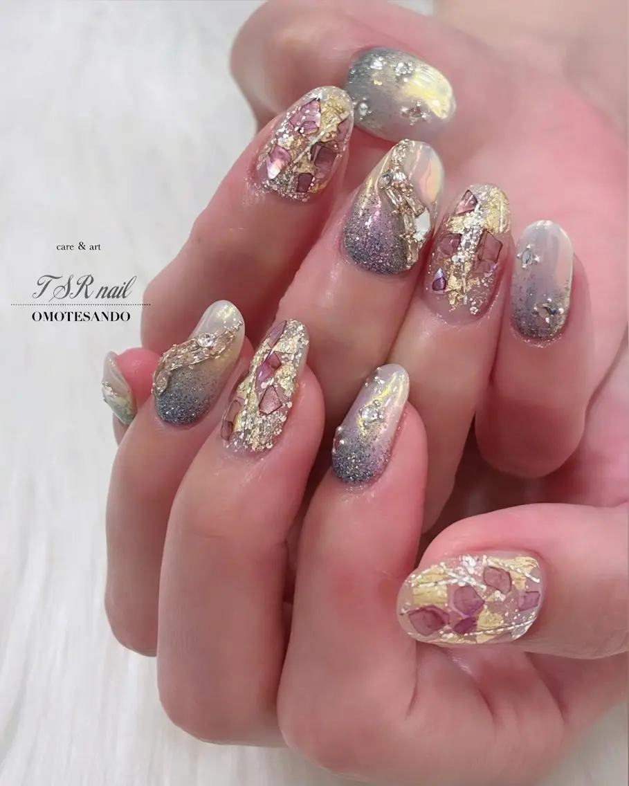 ネイル ブルー フラッシュネイル ラメ(グリッター) 持ち込み ストーンネイル ハンドネイル ハンドケア 爪咲 りり花のネイルデザイン
