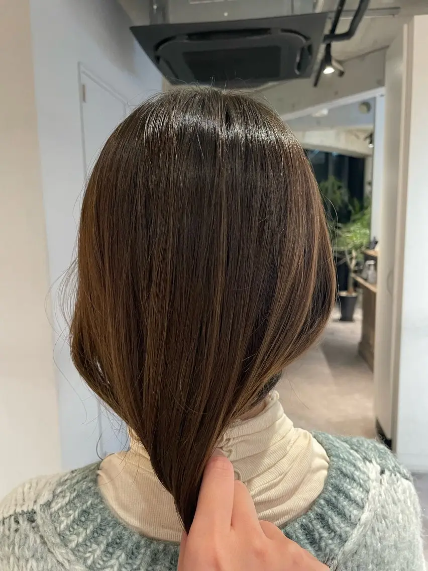カラー ベージュカラー オリーブベージュ ヘアカラー トリートメント 葉月/ボブ/ 透明感カラー／中目黒のヘアスタイル