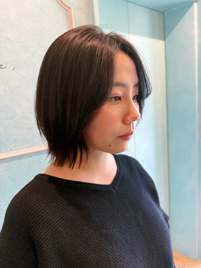 ショート ボブ くびれヘア 顔まわりレイヤー レイヤーカット 似合わせカット カット ヘアカラー トリートメント rina似合わせ レイヤー／メンズのヘアスタイル