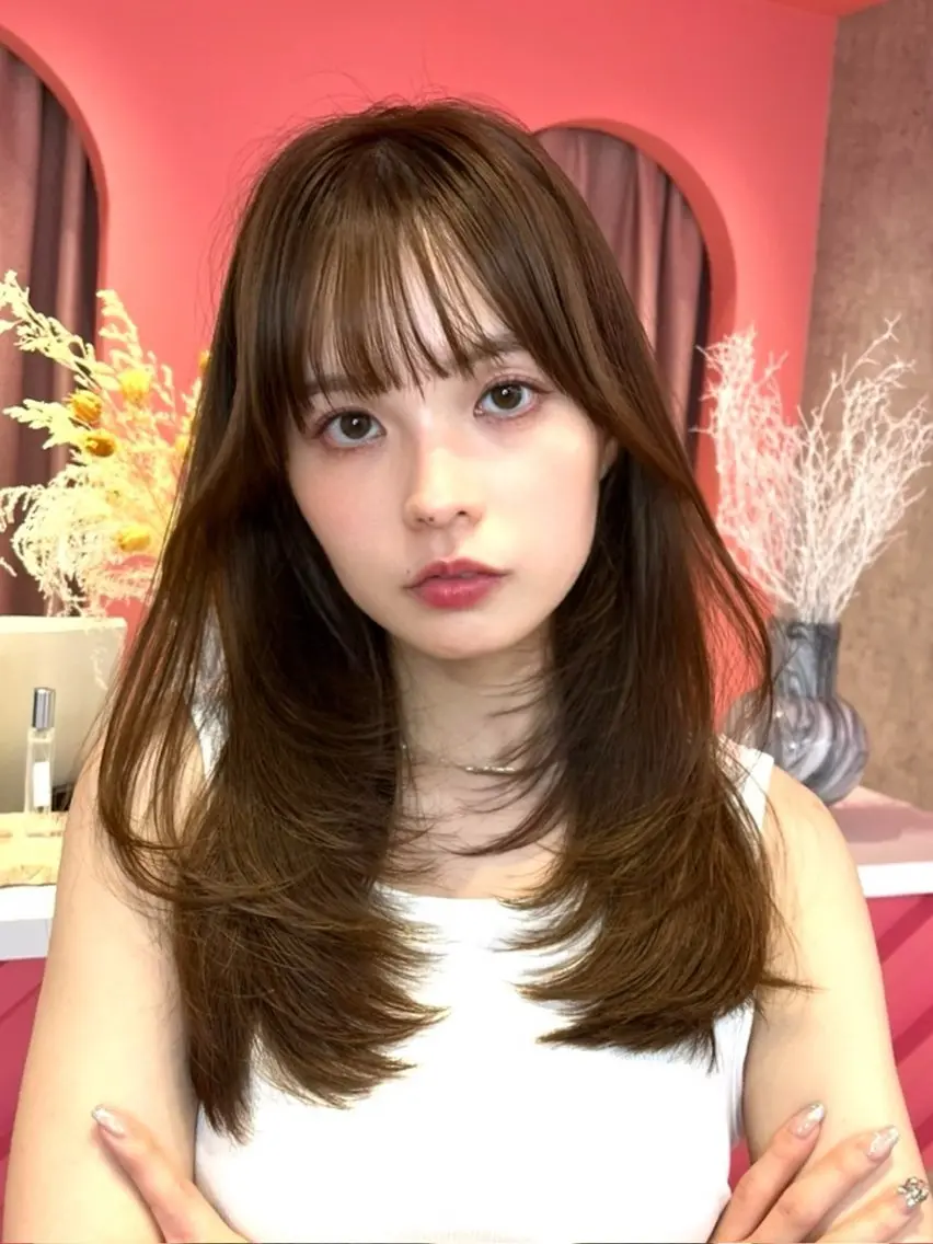 ロング カラー 山崎/ボブ縮毛矯正 レイヤー髪質改善のヘアスタイル