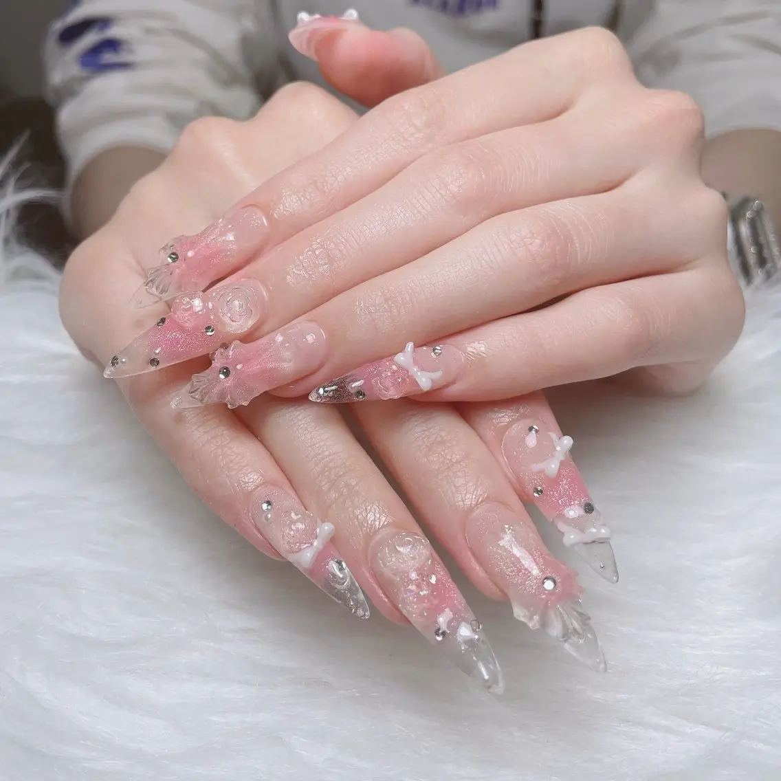 ネイル ハート 韓国ネイル 春ネイル 夏ネイル バレンタイン Sora nail 長さ出し専門店のネイルデザイン