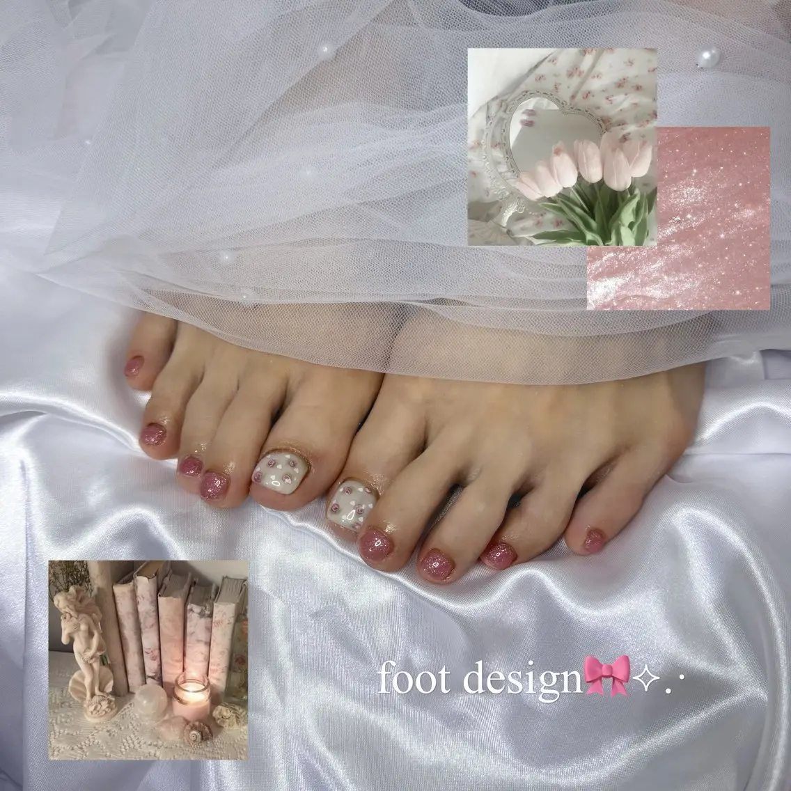 ネイル 春ネイル フットネイル Misaki 🩶のネイルデザイン