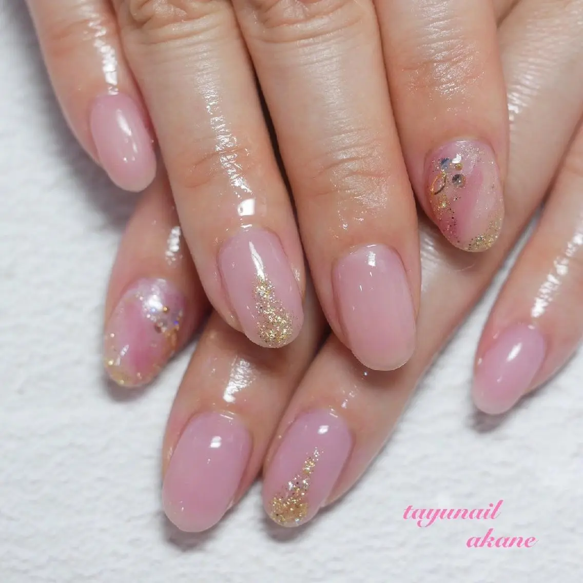 ネイル ブルー ジェルネイル ゴールド パラジェル ピンク ネイルサロン 【たゆnail】のネイルデザイン