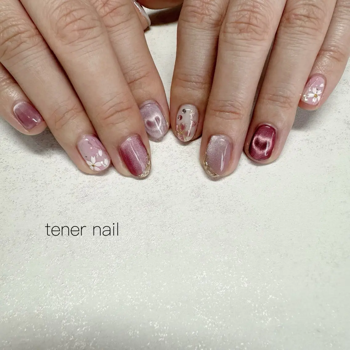 ネイル 桜ネイル ハート マグネットネイル ハンドネイル テネルネイル tener nailのネイルデザイン