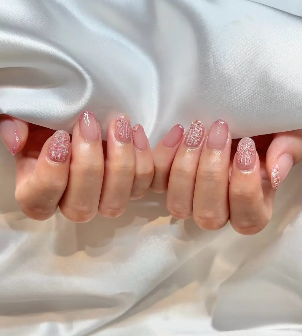 ネイル ピンク ツイードネイル nail Latteのネイルデザイン