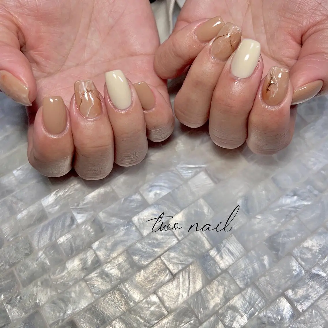ネイル アートネイル ブラウン フットネイル ハート 大理石ネイル(マーブル) ハンドネイル two nailのネイルデザイン