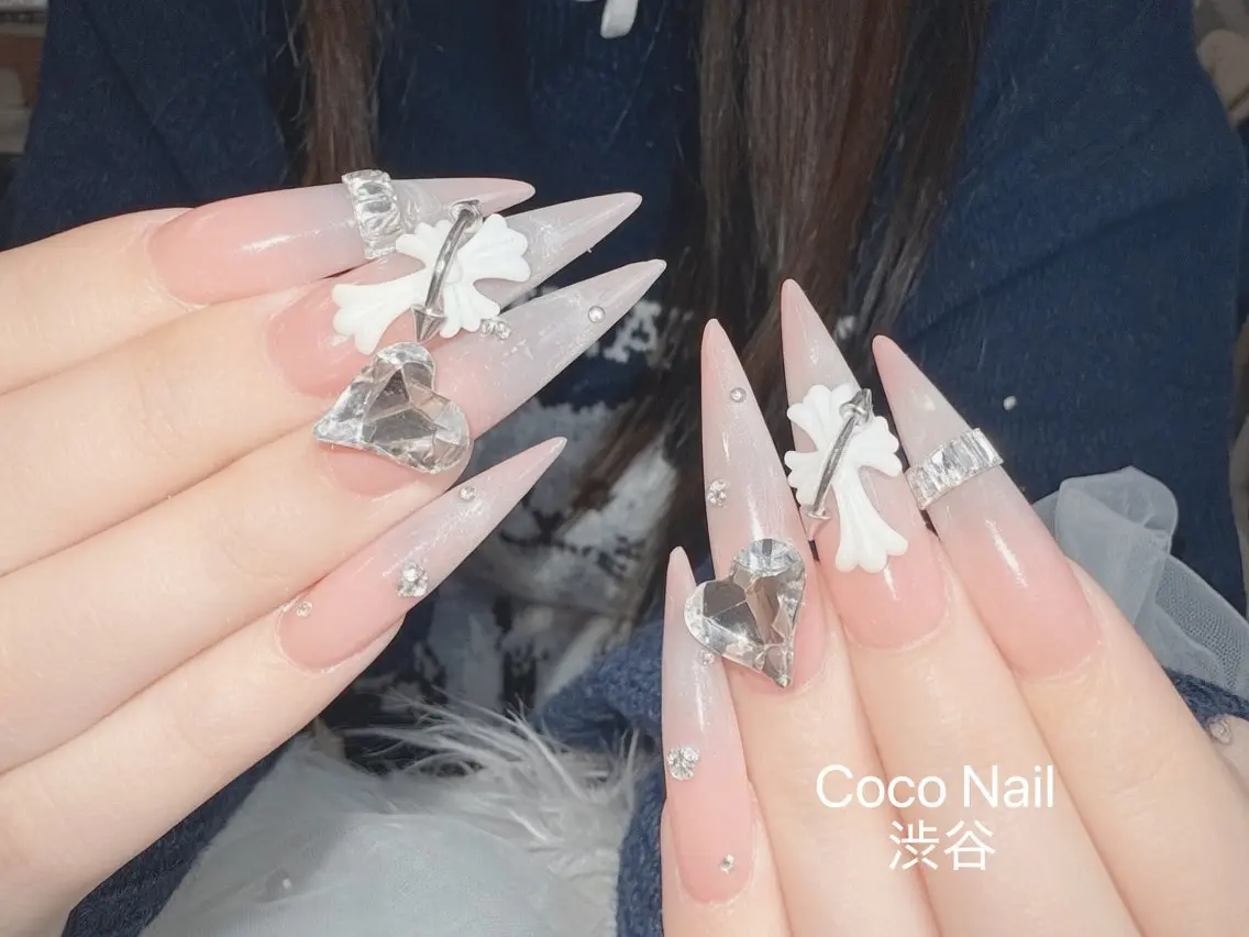 ネイル 成人式 大理石ネイル(マーブル) リボン 夏ネイル ネイルチップ ハンドネイル CoCo Nail 長さ出し専門店のネイルデザイン