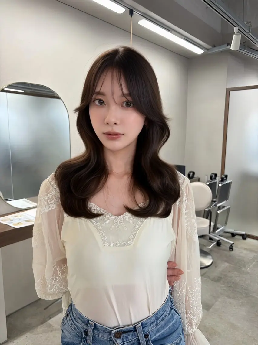 ロング カラー 透明感カラー グレージュ レイヤーカット ヘアカラー トリートメント 藤野 結衣のヘアスタイル