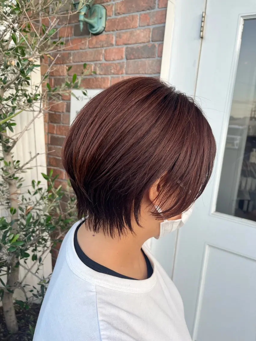 ショート カラー ブラウンカラー ピンクカラー ピンクブラウン ショートヘア カット ヘアカラー YUIMARL 倉敷店🌸SAEのヘアスタイル