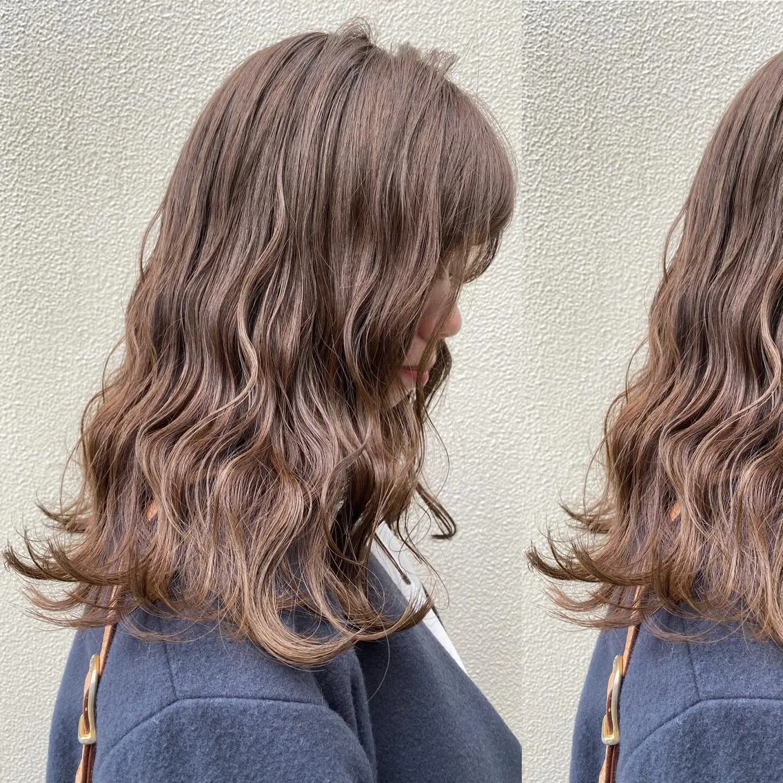 ミディアム カラー グレージュ カット 縮毛矯正 ツキノキ ミナのヘアスタイル