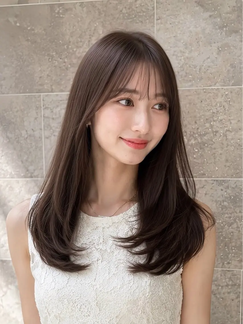 セミロング トリートメント カット ヘアカラー 透明感カラー/韓国レ イヤー/宮下知也のヘアスタイル