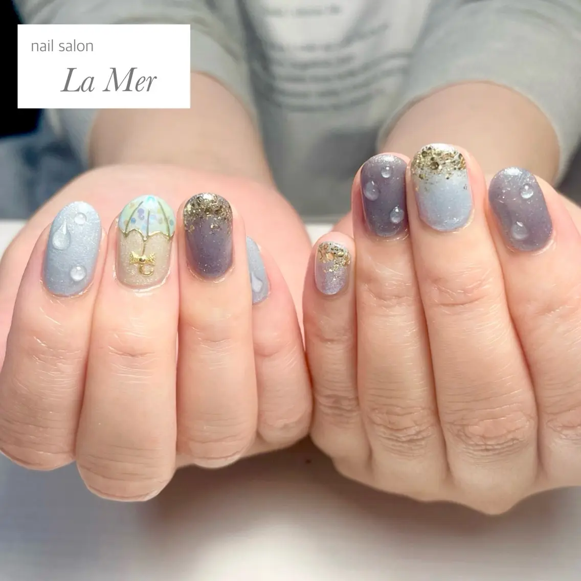 ネイル オーロラネイル ブルー マグネットネイル 持ち込み ぷっくりネイル nailsalon La Merのネイルデザイン