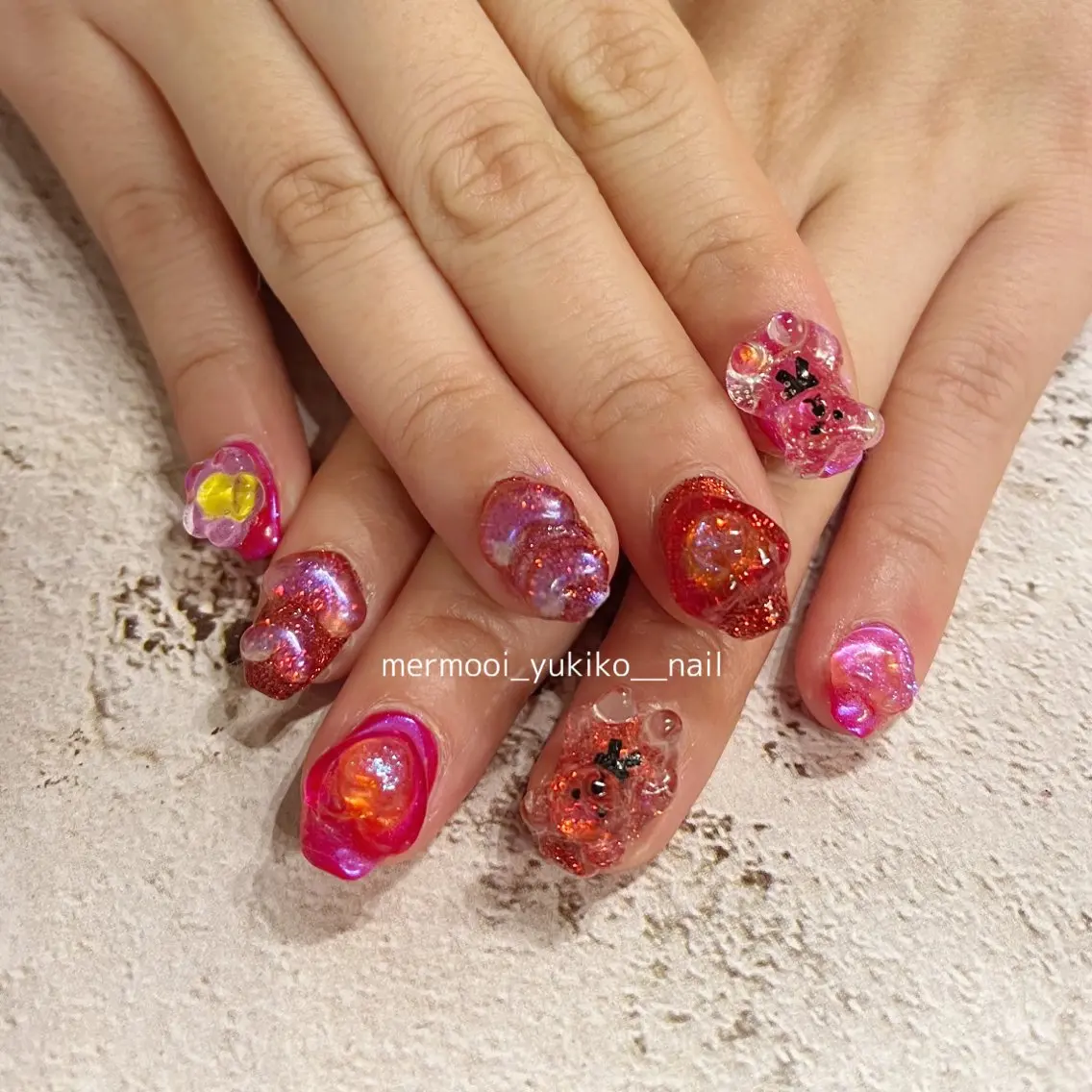 ネイル アートネイル オーロラネイル ジェルネイル ハート 韓国ネイル mermooi nailのネイルデザイン