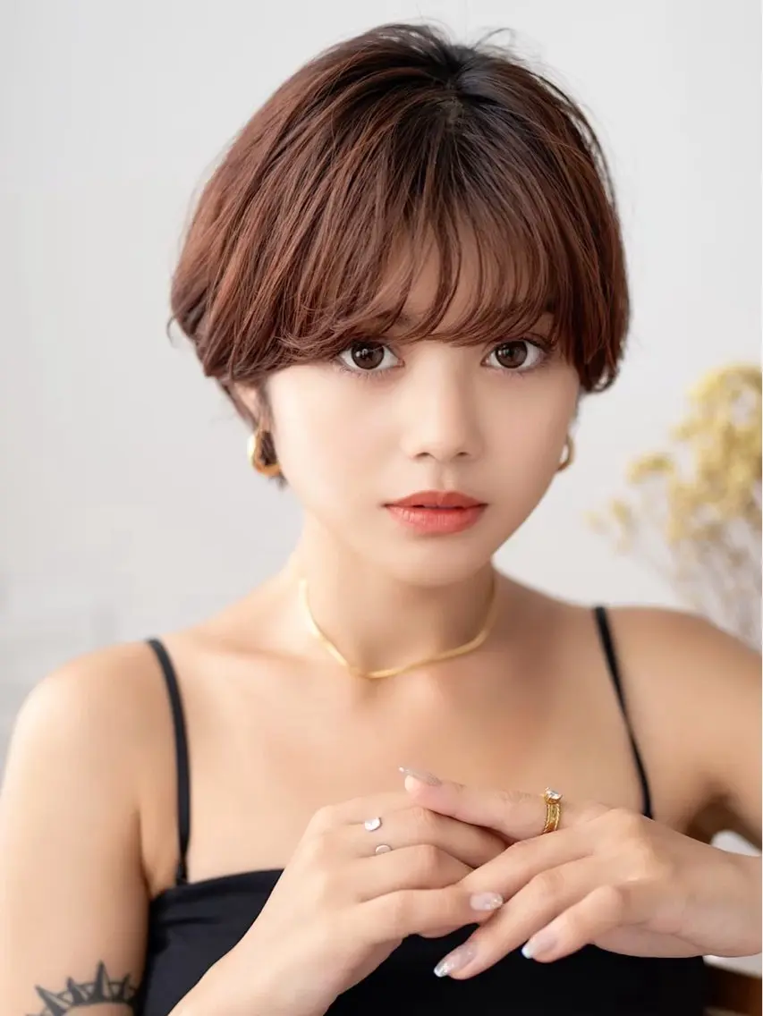 ショート カラー ベージュカラー オレンジ オレンジベージュ ショートヘア 【下北沢】縮毛矯正 神山宗幸のヘアスタイル
