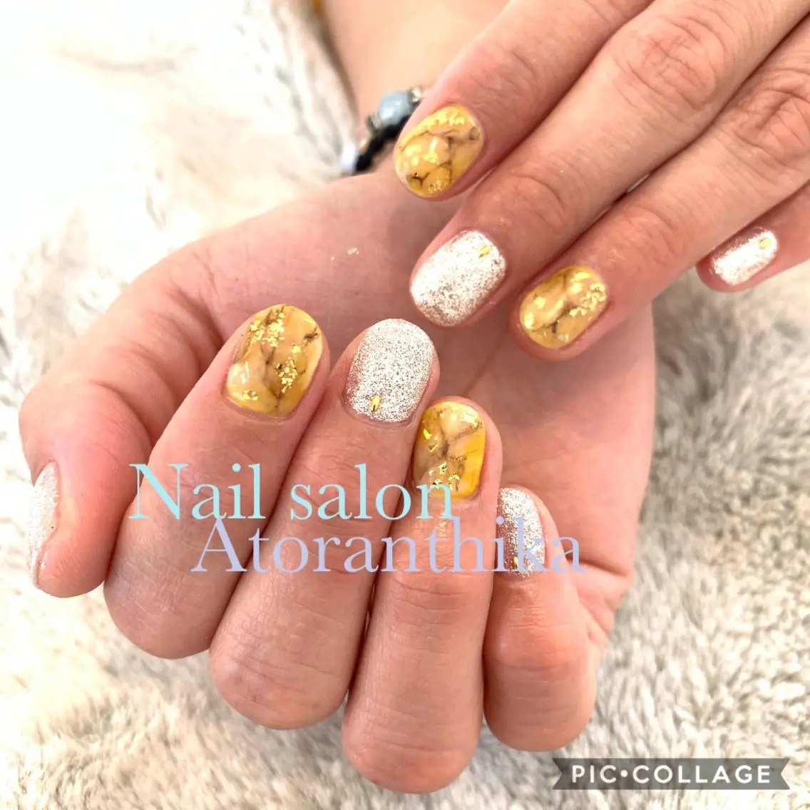 ネイル ブライダルネイル 黄色 ハンドネイル Nail salon ✩ アトランティカのネイルデザイン