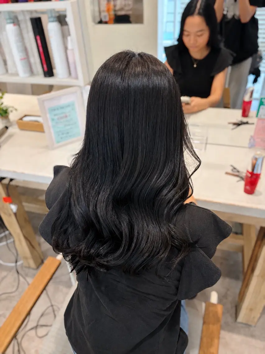 セミロング カラー 黒髪 透明感カラー Nana /赤羽/艶カラー🩵のヘアスタイル