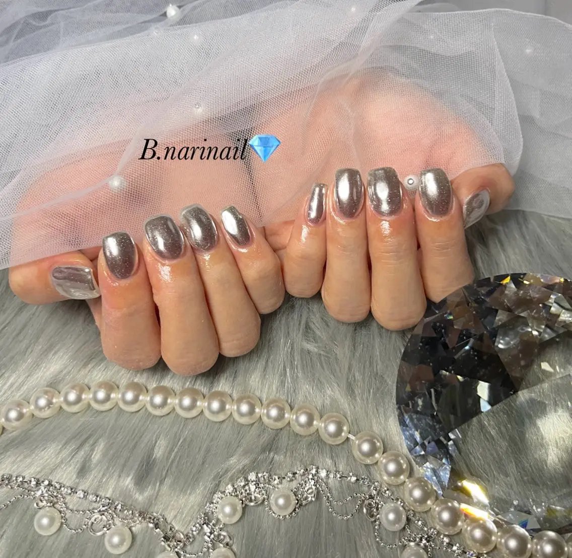 ケア込み💎シンプルデザイン(1カラ-でミラー、マグネット、クリアベースフレンチ)オフあり⭕️※長さだしは別料金の写真