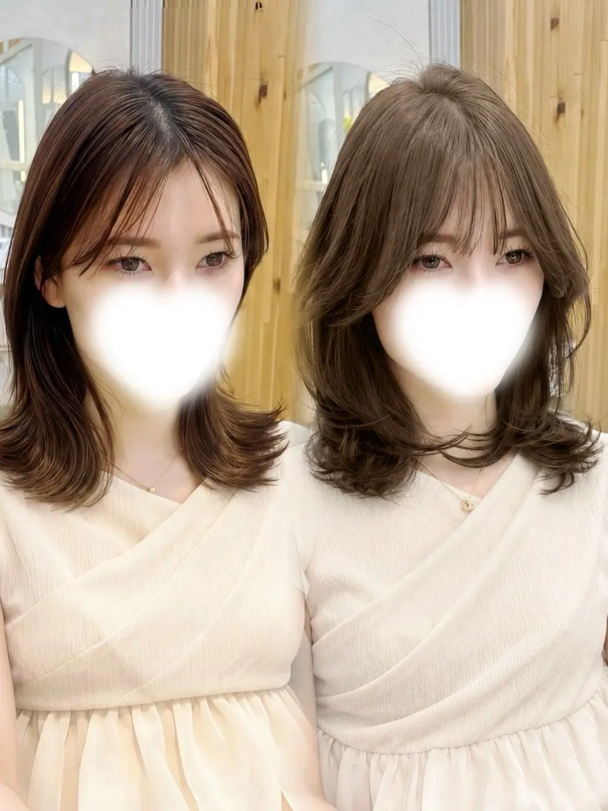 ミディアム カット ヘアカラー トリートメント かなこ/ミディアム レイヤー／ワンカールのヘアスタイル