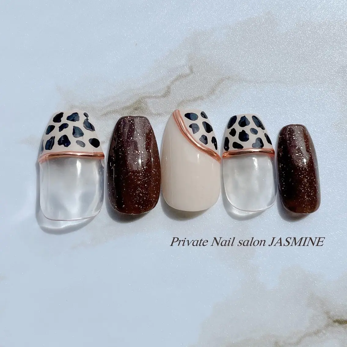 ネイル アニマル柄 ミラーネイル Nail salon JASMINEのネイルデザイン