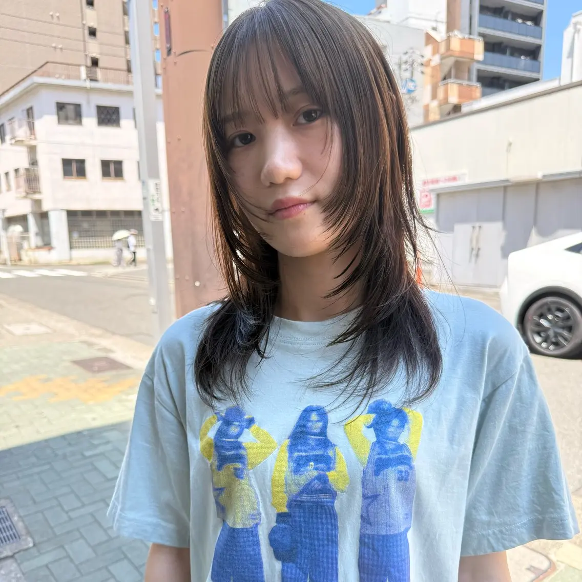 ミディアム レイヤーカット ヘアカラー 舟橋耀/ブリーチカラ ー/レイヤーカットのヘアスタイル
