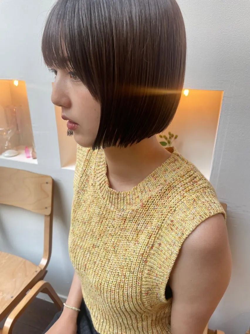 ミディアム カット ヘアカラー 抜け感ボブ×パーマ |kazaneのヘアスタイル
