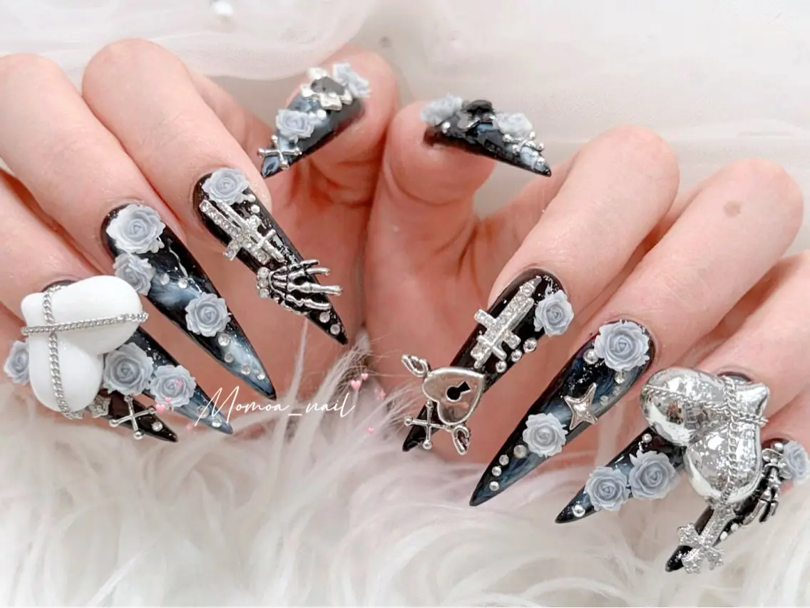ネイル 成人式 大理石ネイル(マーブル) 持ち込み ネイルチップ 冬ネイル ハンドネイル MoMoA Nail ネイル長さ出し専門店のネイルデザイン