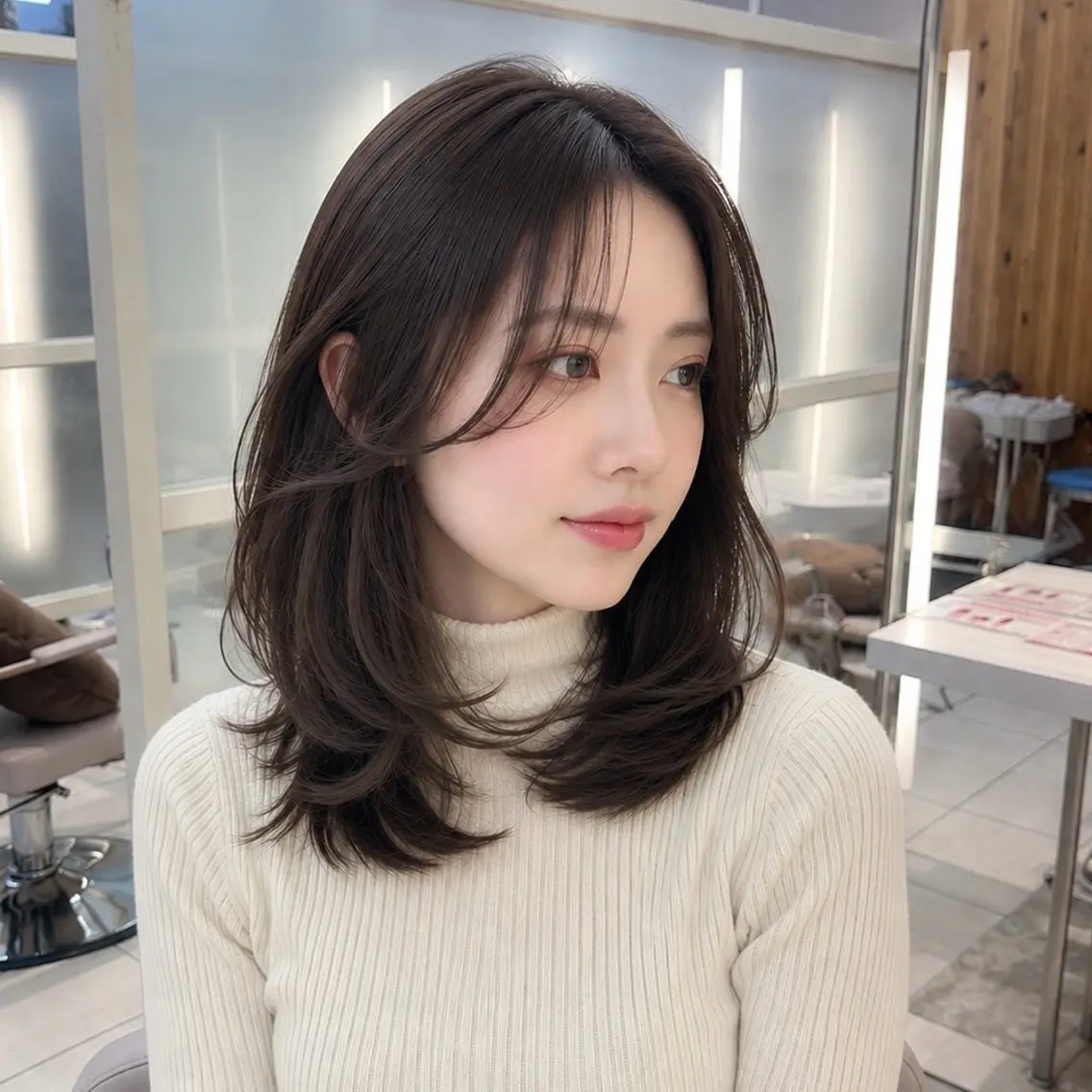 ミディアム カット トリートメント かなこ/ミディアム レイヤー/ワンカールのヘアスタイル