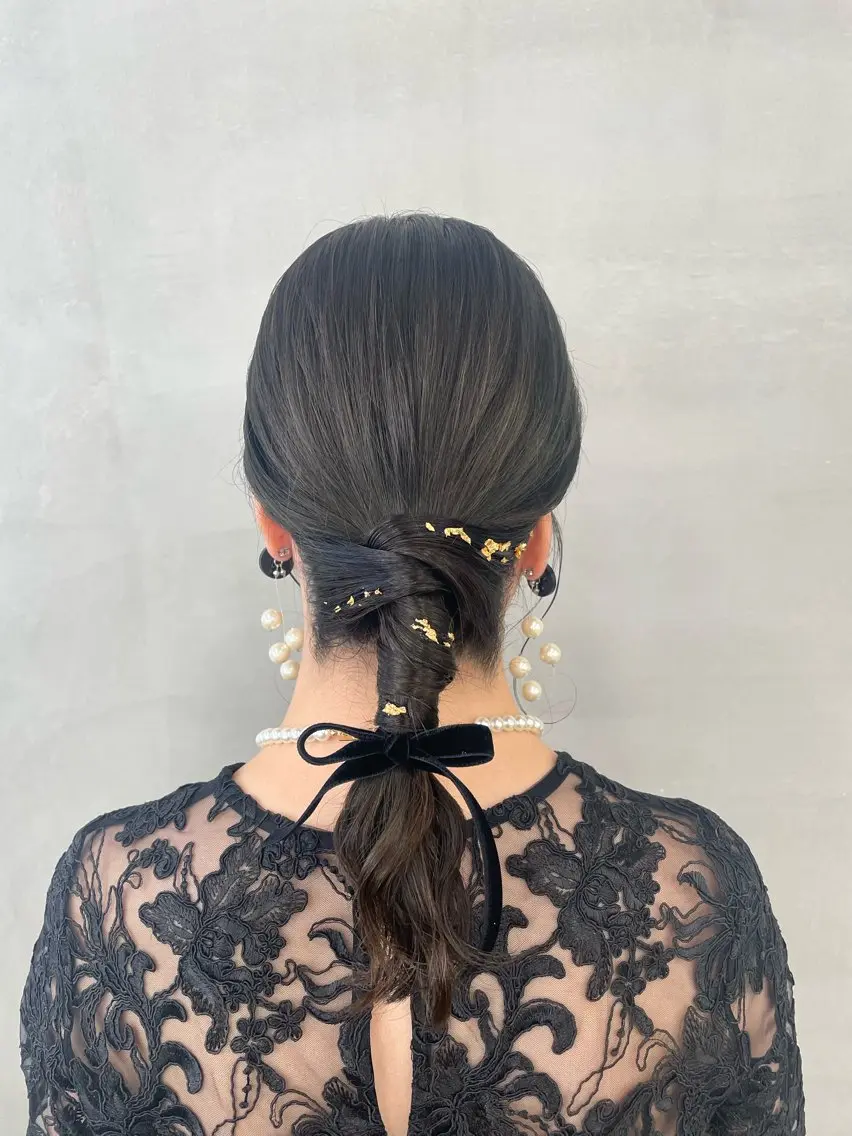 ヘアアレンジ ポニーテール 結婚式・ブライダル ヘアセット トルクアータ伏見 MIKUのヘアスタイル