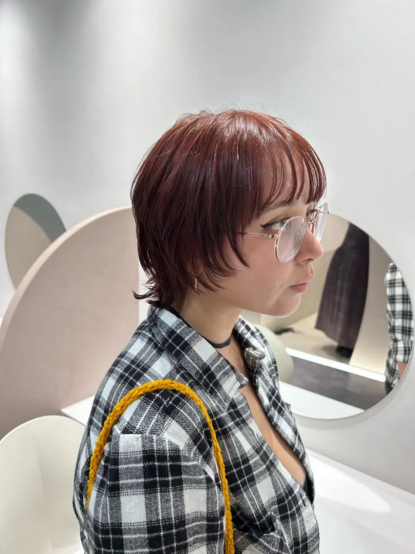 ショート カラー レッドカラー ショートヘア ウルフカット カット ヘアカラー トリートメント 髪質改善縮毛矯正,ブ リーチ縮毛矯正KEIのヘアスタイル