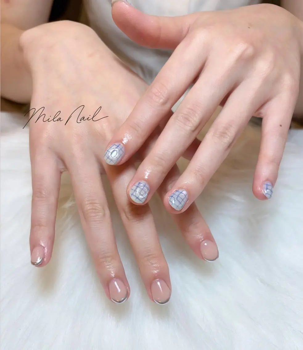 ネイル フレンチネイル マグネットネイル ミラーネイル 持ち込み ニュアンスネイル ハンドネイル Mila Nail🐈のネイルデザイン
