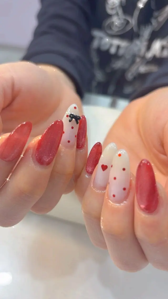 ネイル バレンタイン ハンドネイル 鶴橋wooone nail.rieのネイルデザイン