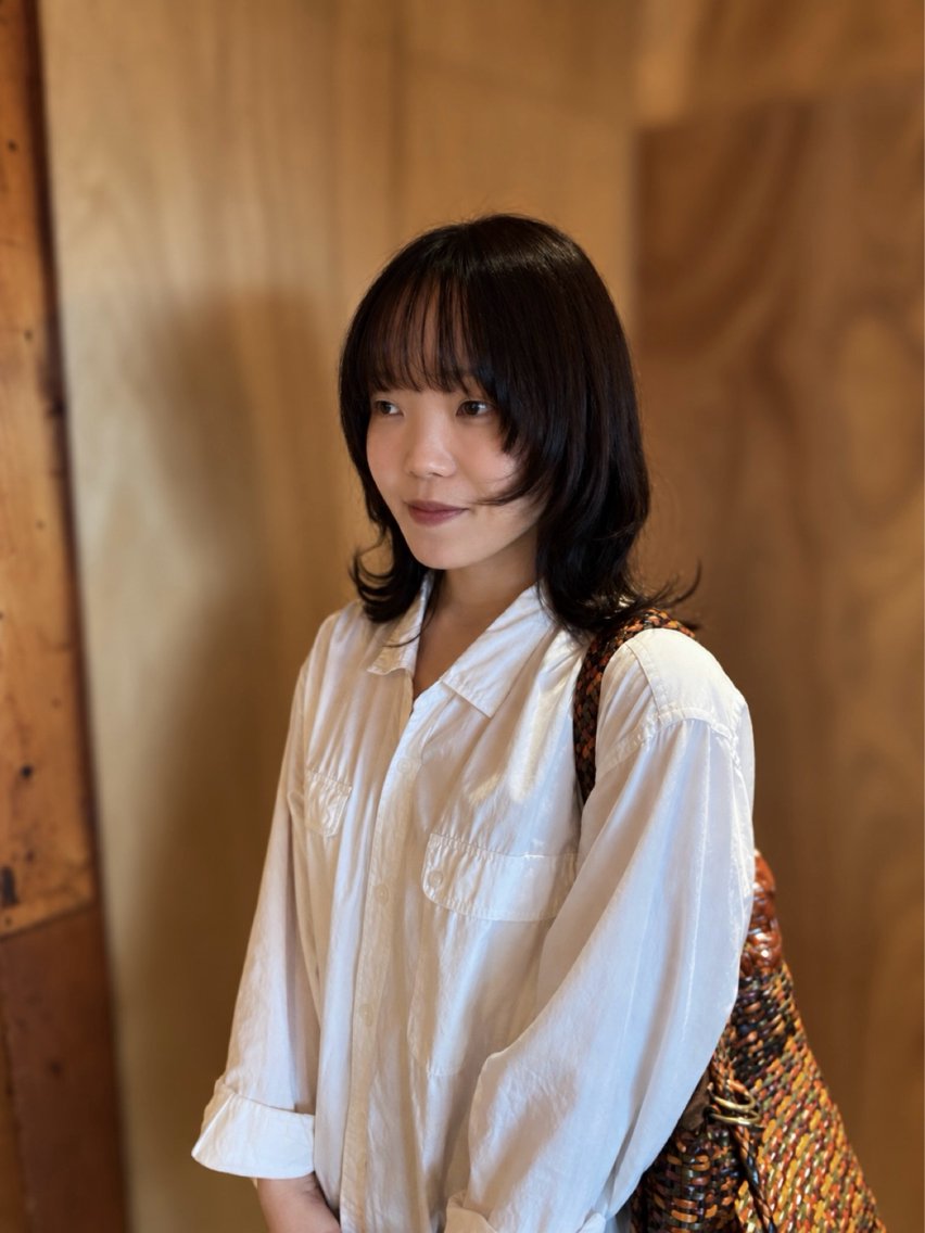 ミディアム カラー ブラウンカラー 顔周りカット レイヤーカット カット ヘアカラー トリートメント 阿川香穂 /京都のヘアスタイル