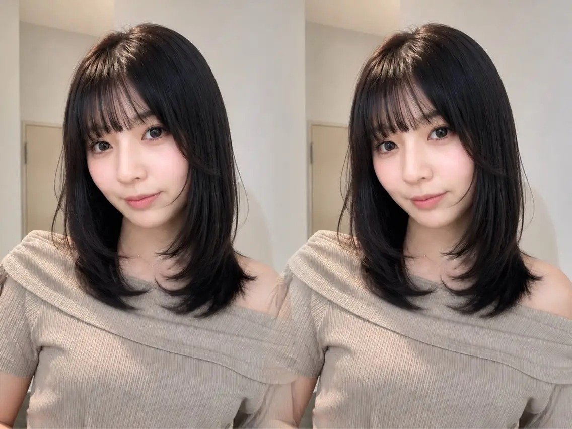 ミディアム カット ヘアカラー MOE レイヤー/新宿三丁目のヘアスタイル