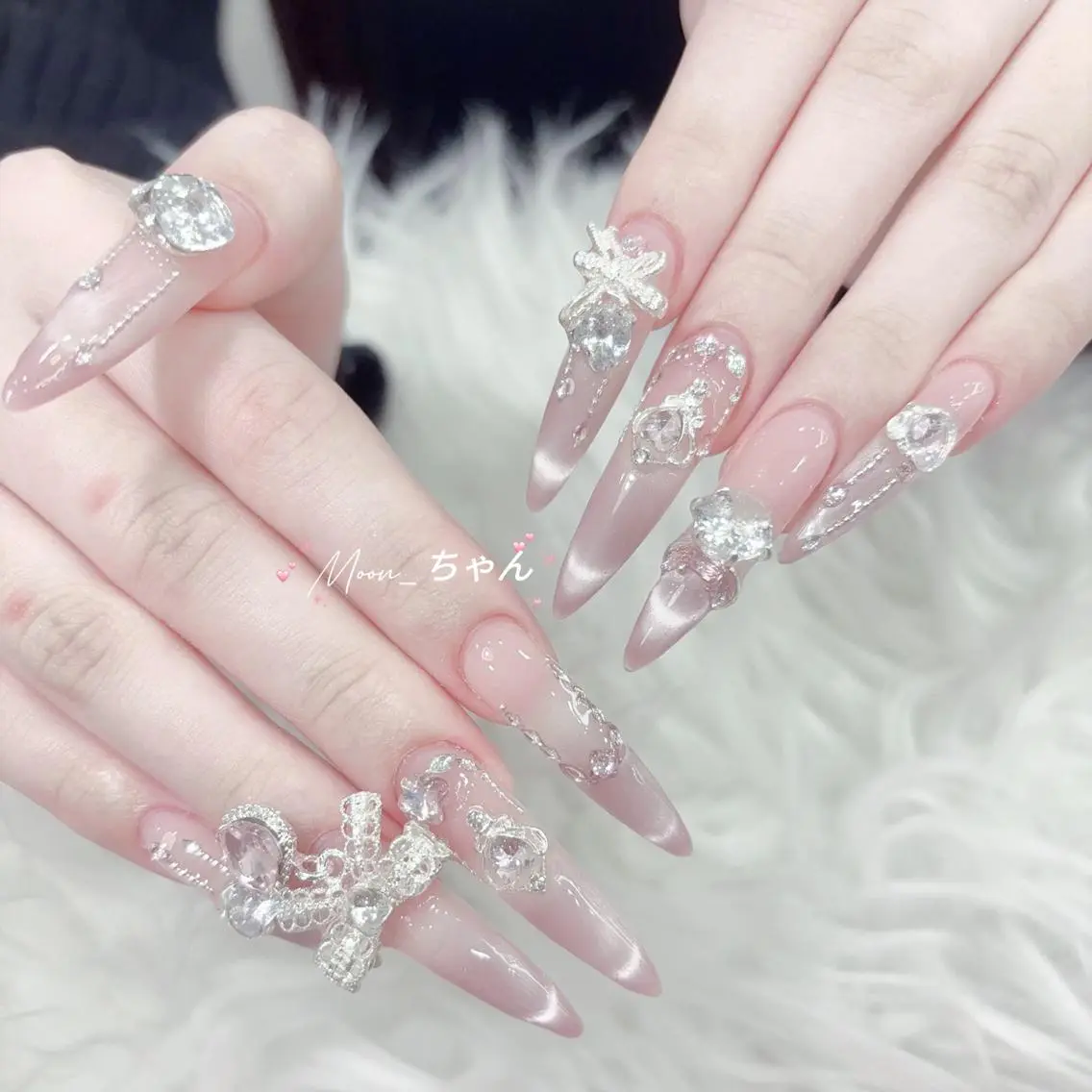 ネイル 成人式 大理石ネイル(マーブル) リボン ネイルチップ 冬ネイル K.bi_nail ネイル長さ出し専門店のネイルデザイン